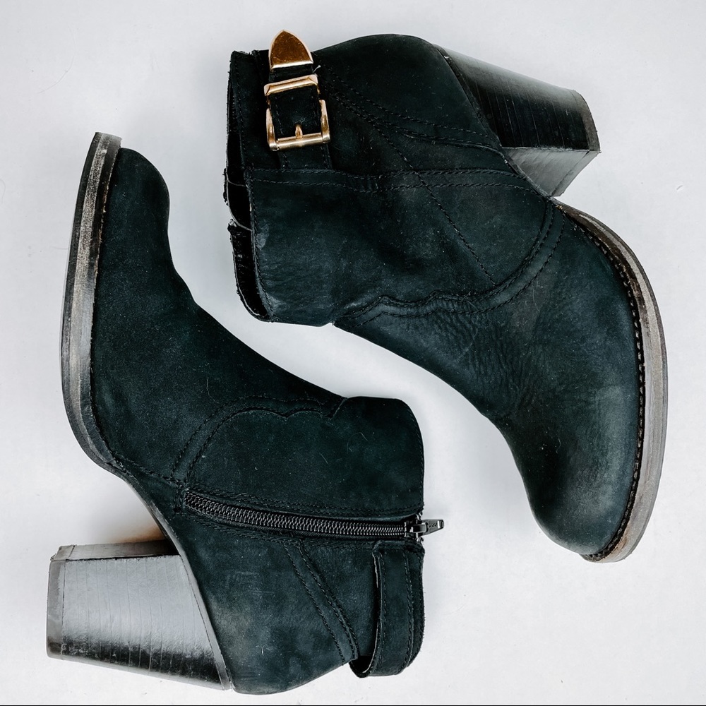 Steve Madden Black Ankle Bootie Gold Buckle Shoes